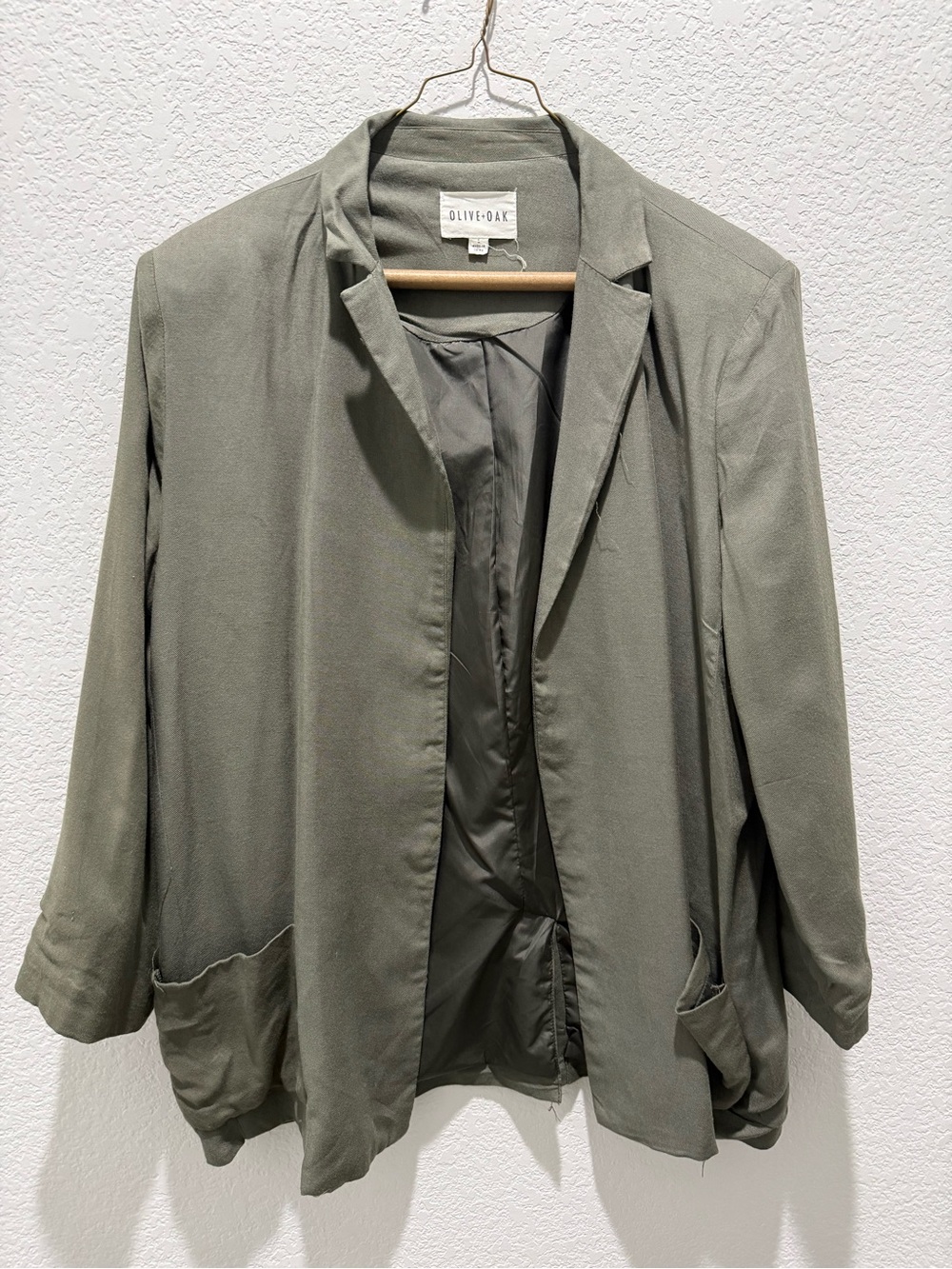 Olive & Oak Oversized Olive Green Open-Front Blazer L EUC